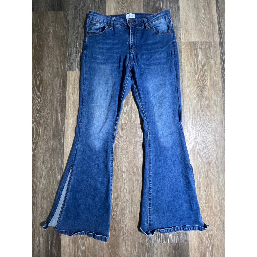 Bamboo Flare Jeans‎ Womens Size 15 Blue Denim Excellent Side Slit Bell Bottom
